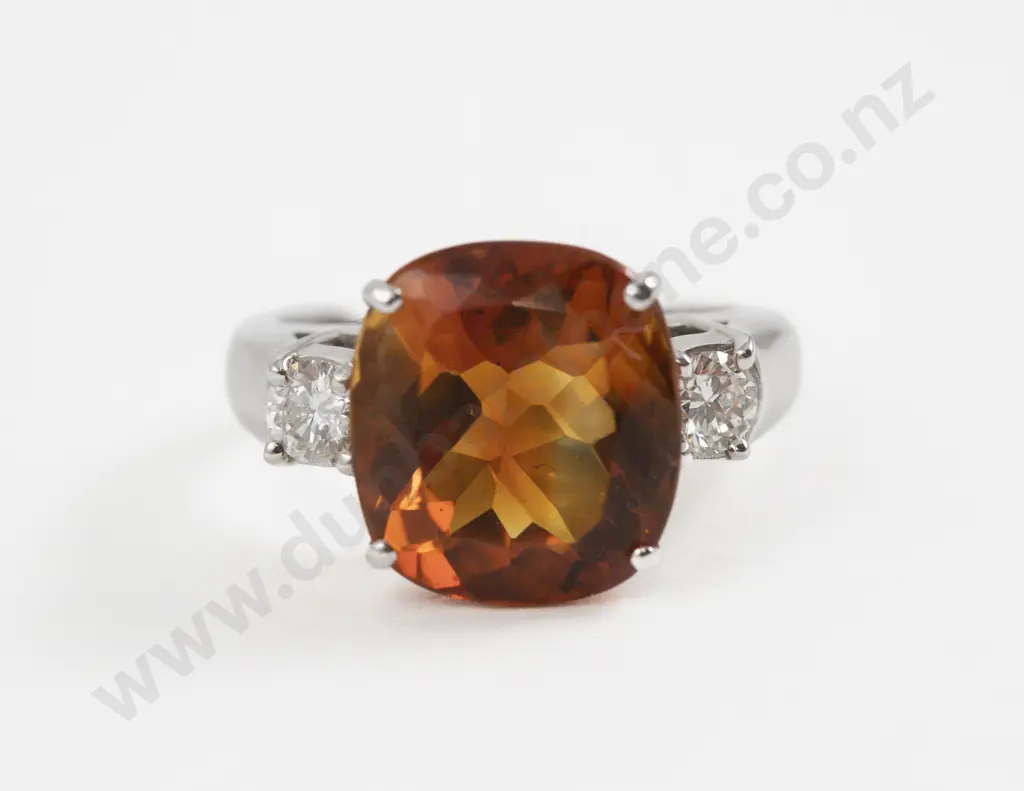 14ct White Gold Three Stone Citrine and Diamond Dress Ring Image 1++