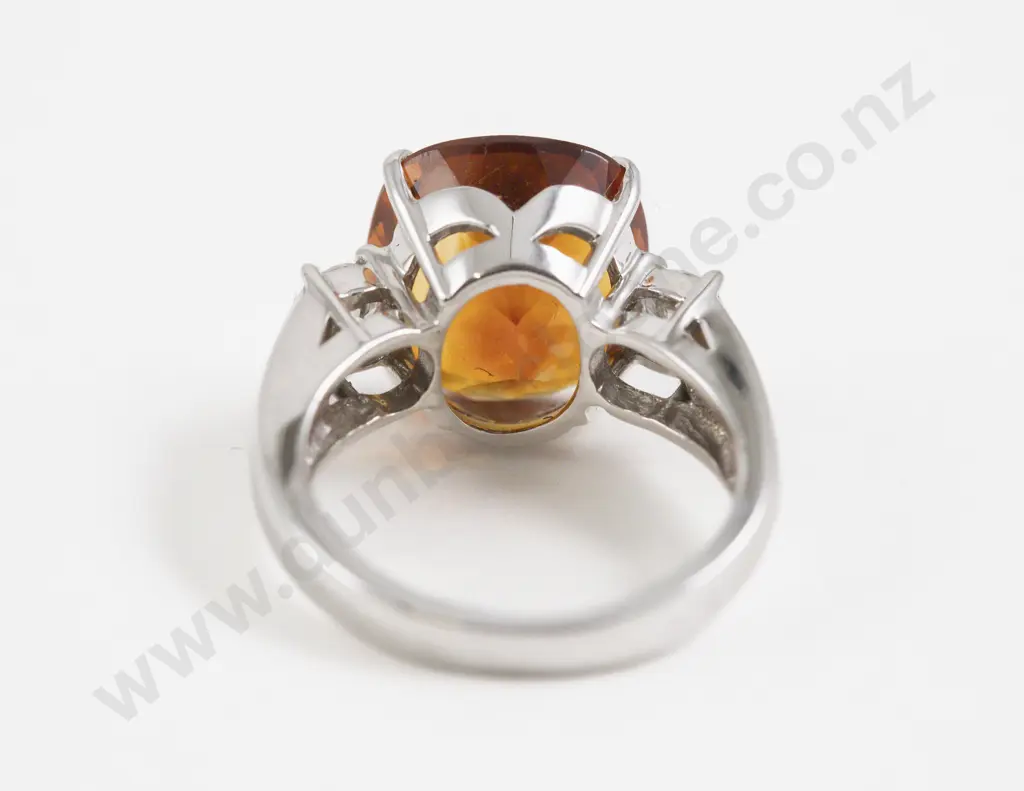 14ct White Gold Three Stone Citrine and Diamond Dress Ring Image 1++
