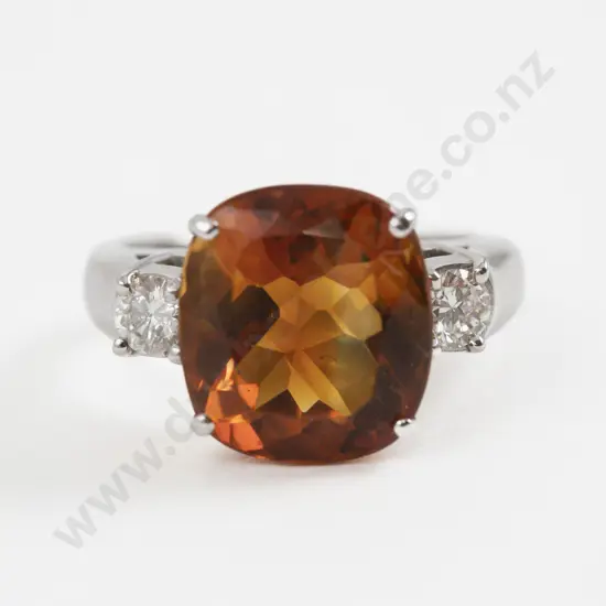 14ct White Gold Three Stone Citrine and Diamond Dress Ring
