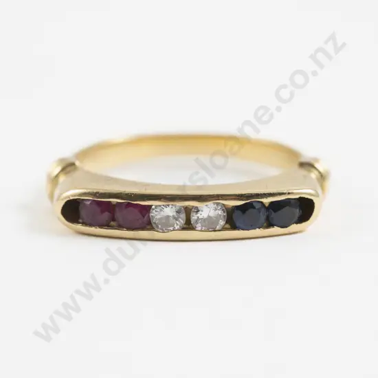 18ct Six Stone Diamond Sapphire and Ruby Fancy Band Ring