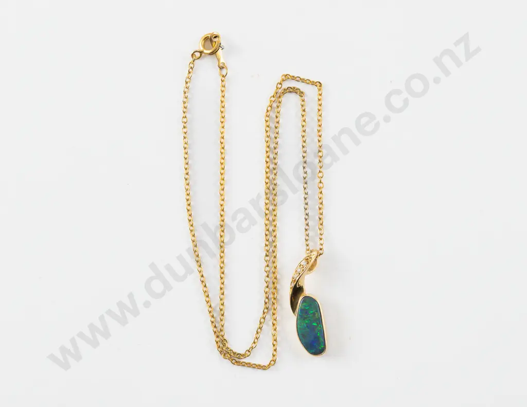 18ct Five Stone Opal and Diamond Pendant Image 1++