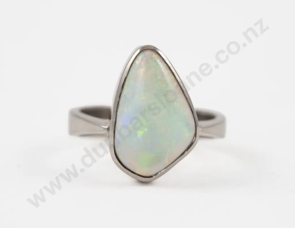 NZ Jeweller Tony Williams 18ct White Gold Single Opal Ring Image 1++