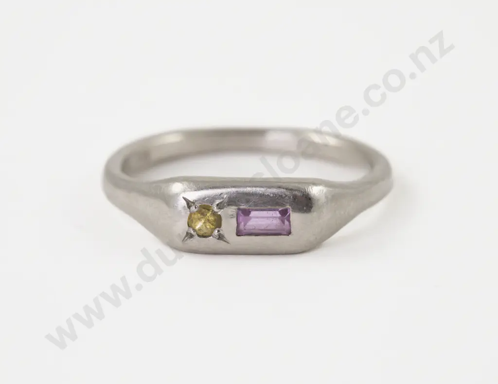 Australian Jeweller Seb Brown Platinum Two Stone Pink & Yellow Sapphire Fancy Band Ring Image 1++