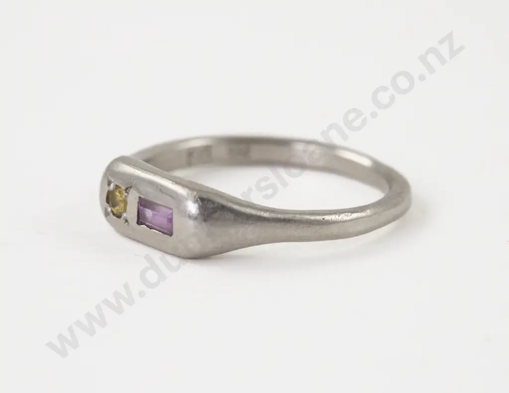 Australian Jeweller Seb Brown Platinum Two Stone Pink & Yellow Sapphire Fancy Band Ring Image 1++