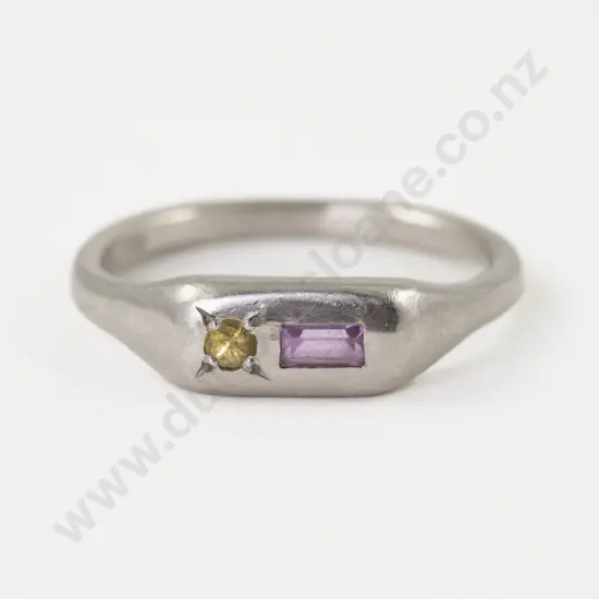 Australian Jeweller Seb Brown Platinum Two Stone Pink & Yellow Sapphire Fancy Band Ring