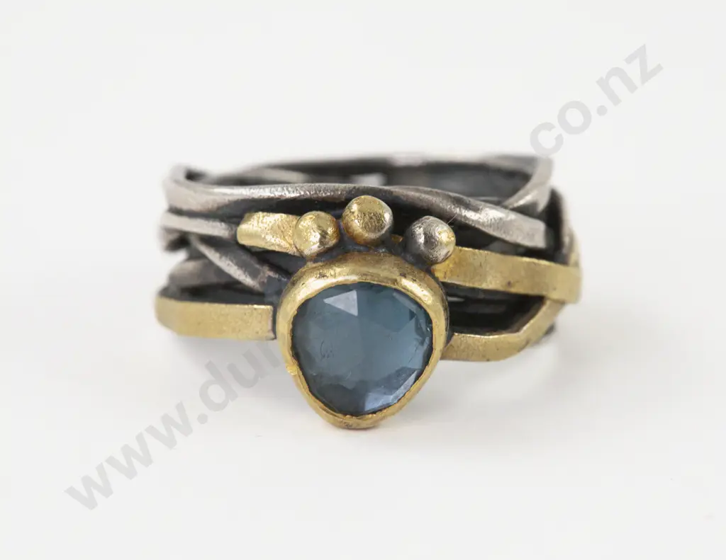 Unknown Jeweller 22ct and S/S Single Stone Topaz Fancy Band Ring Image 1++