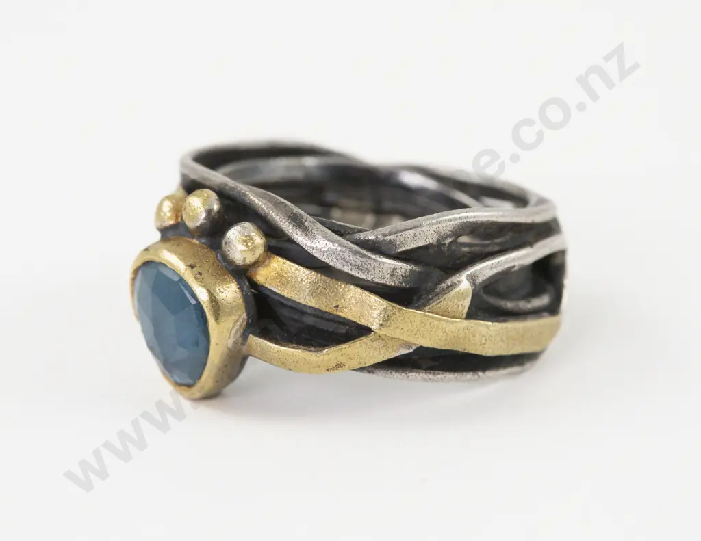 Unknown Jeweller 22ct and S/S Single Stone Topaz Fancy Band Ring Image 1++
