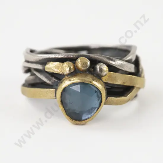 Unknown Jeweller 22ct and S/S Single Stone Topaz Fancy Band Ring
