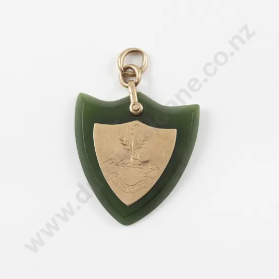 Mid C20th 14ct Mounted Greenstone Shield Pendant