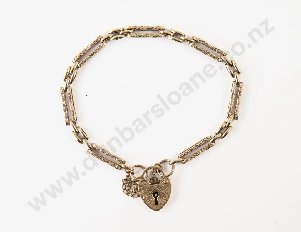 9ct Fancy Link Bracelet with Heart Padlock Clasp Image 1++
