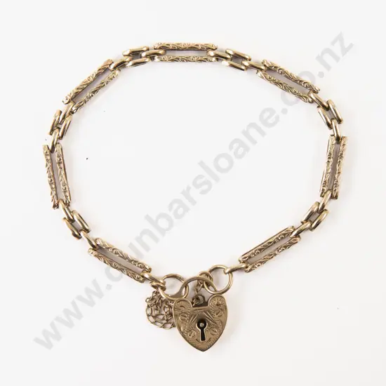 9ct Fancy Link Bracelet with Heart Padlock Clasp