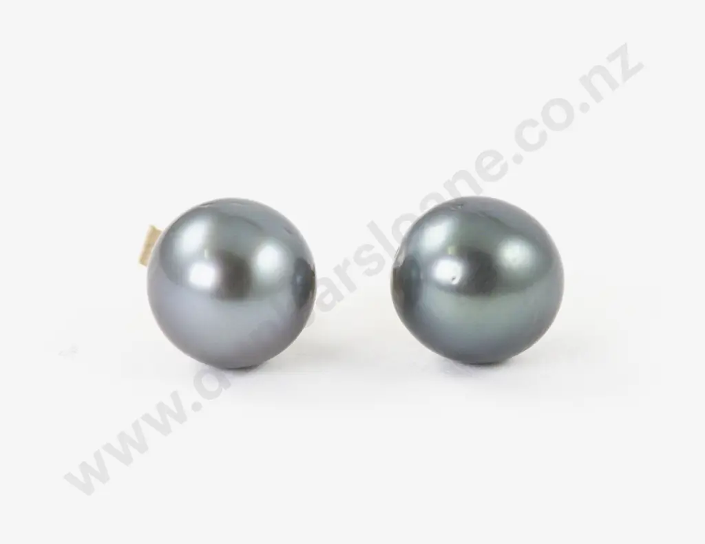 Pair 9ct Single Black Tahitian Pearl Stud Earrings Image 1++