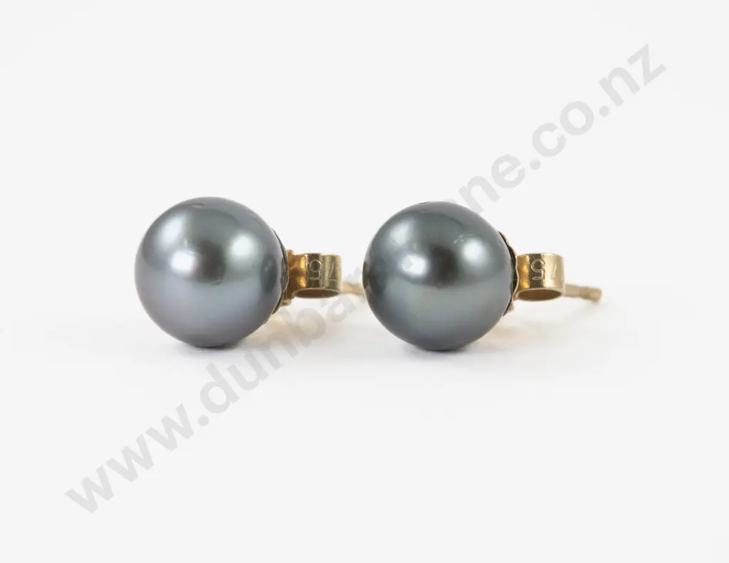 Pair 9ct Single Black Tahitian Pearl Stud Earrings Image 1++