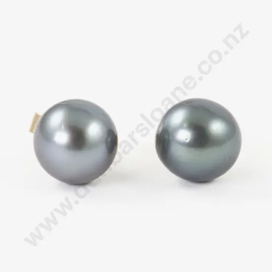 Pair 9ct Single Black Tahitian Pearl Stud Earrings