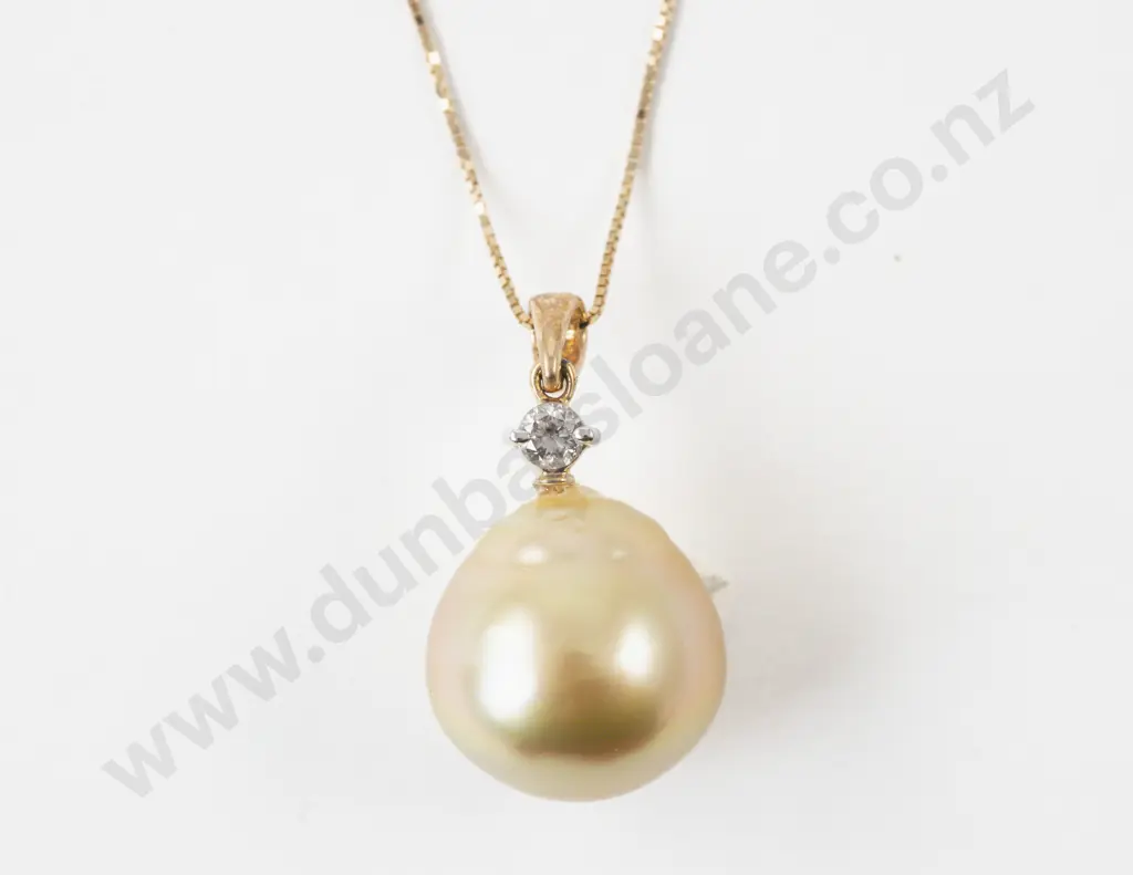 Macy & CO. New York Single Baroque Pearl and Diamond Pendant Image 1++