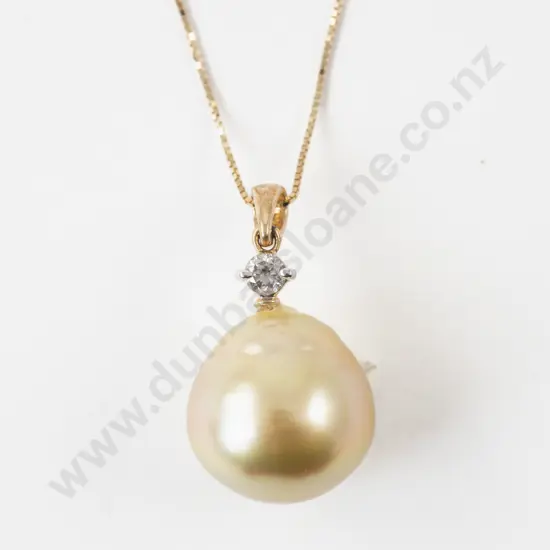 Macy & CO. New York Single Baroque Pearl and Diamond Pendant