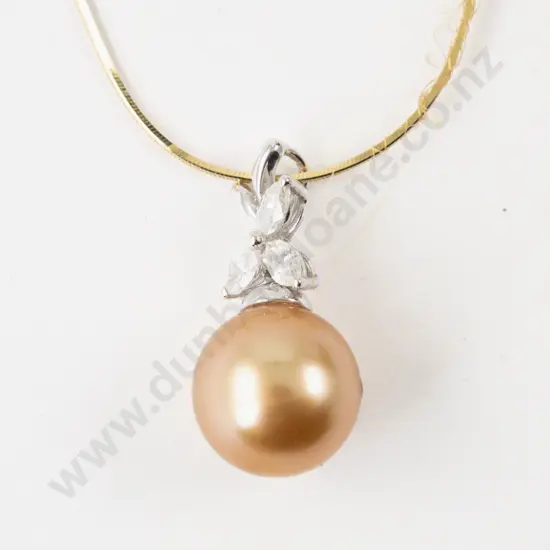 9ct White Gold Mounted Four Stone Pearl and Diamond Pendant
