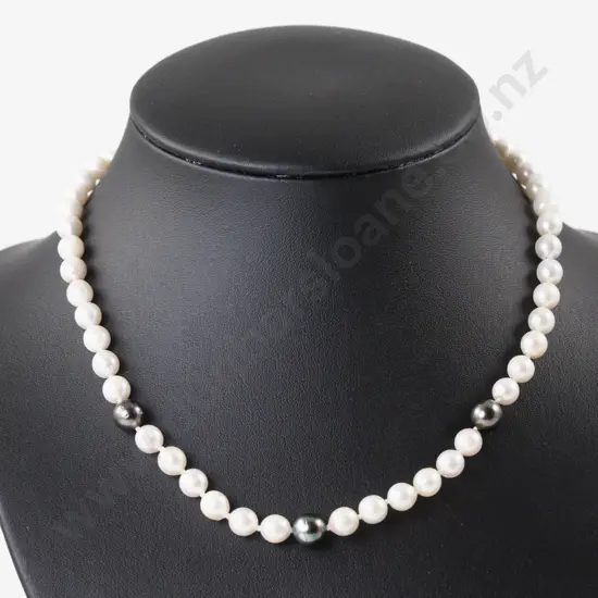 Single Strand Black Tahitian and Fresh Water Pearl Necklace