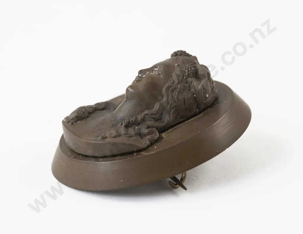 Victorian Vulcanite High Relief Classical Portrait Brooch Image 1++