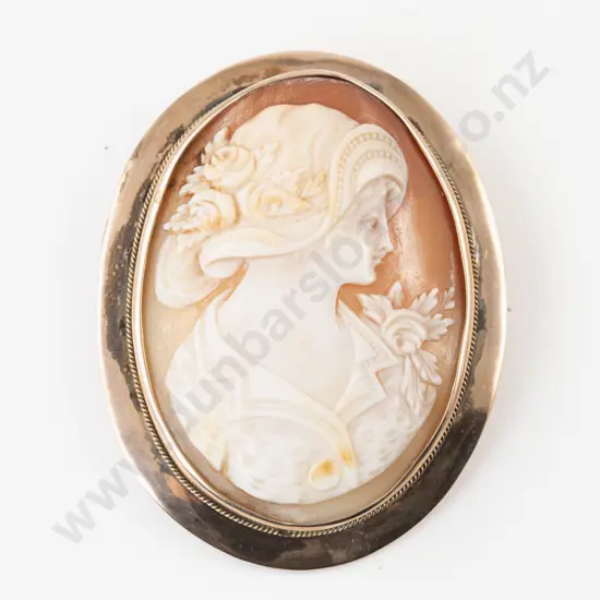 9ct Framed Large Classical Portrait Cameo Brooch