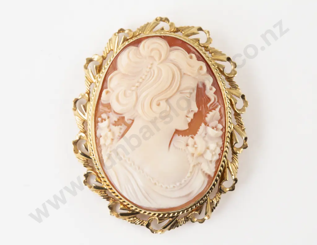 9ct Framed Large Classical Portrait Cameo Brooch Image 1++