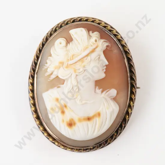 9ct Framed Classical Portrait Cameo Brooch
