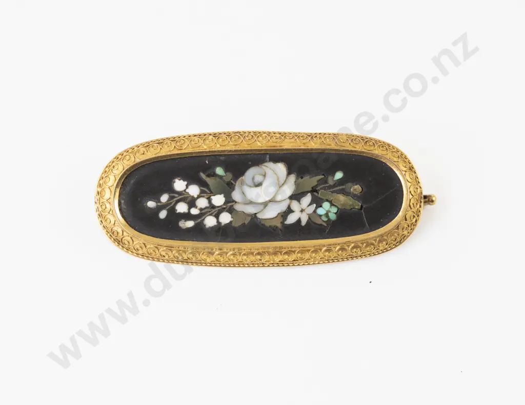 Victorian 15ct Framed Pietra Dura Mosaic Brooch Image 1++