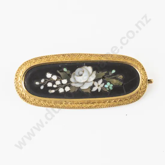 Victorian 15ct Framed Pietra Dura Mosaic Brooch