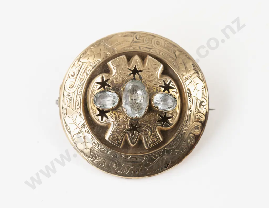Victorian Gold Plated Fancy Circular Target Brooch Image 1++
