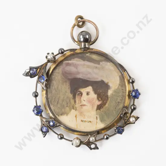 Victorian 9ct Sapphire and Seed Pearl Double Sided Photo Locket Pendant