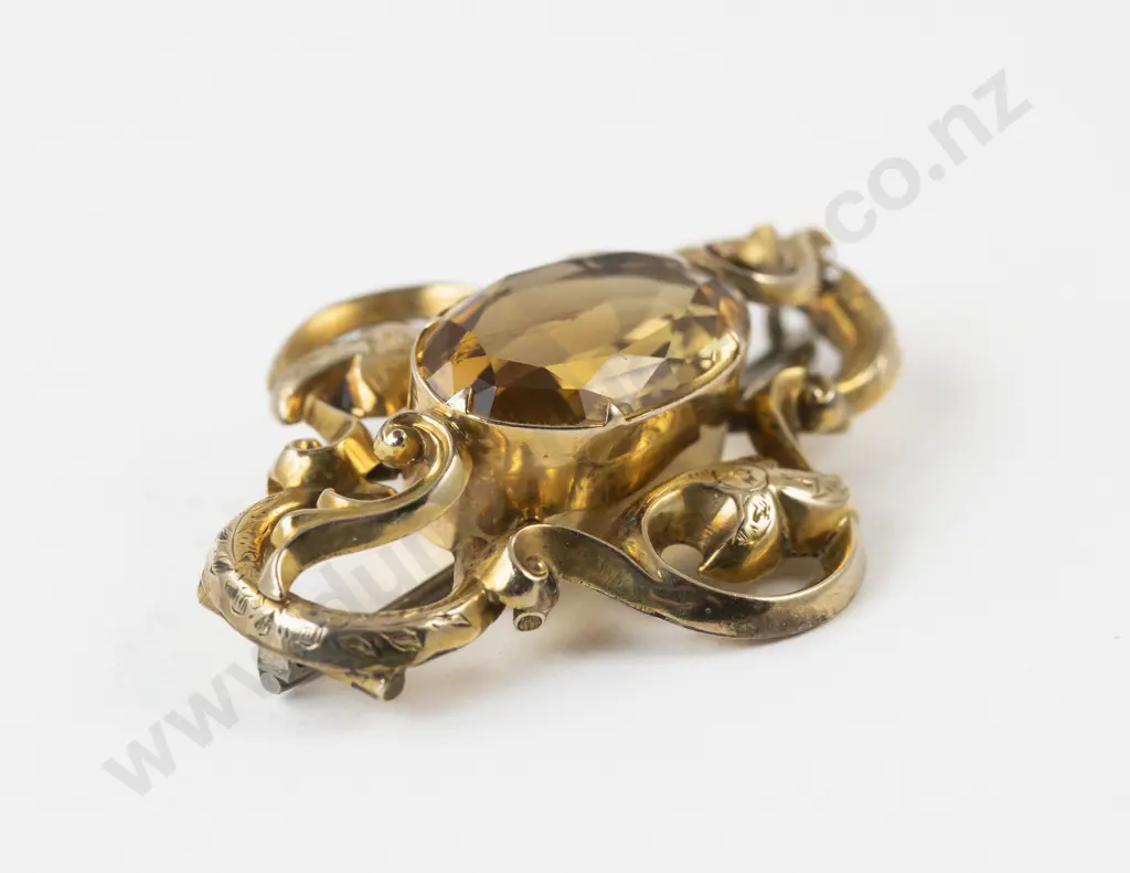 Victorian 9ct Single Stone Citrine Brooch Image 1++