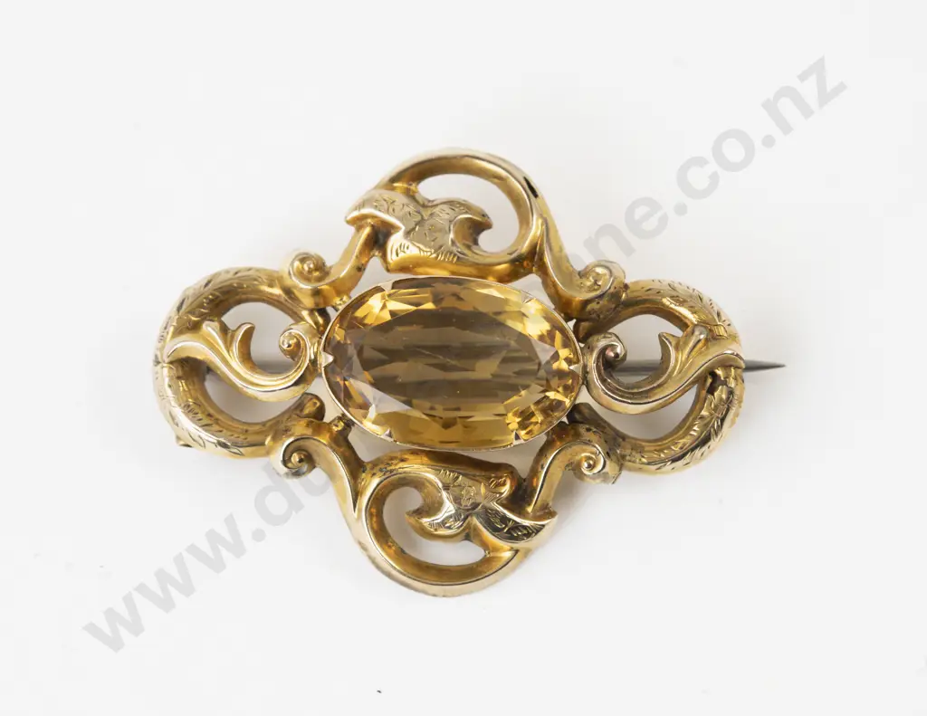Victorian 9ct Single Stone Citrine Brooch Image 1++
