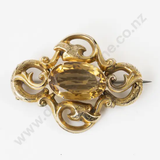 Victorian 9ct Single Stone Citrine Brooch