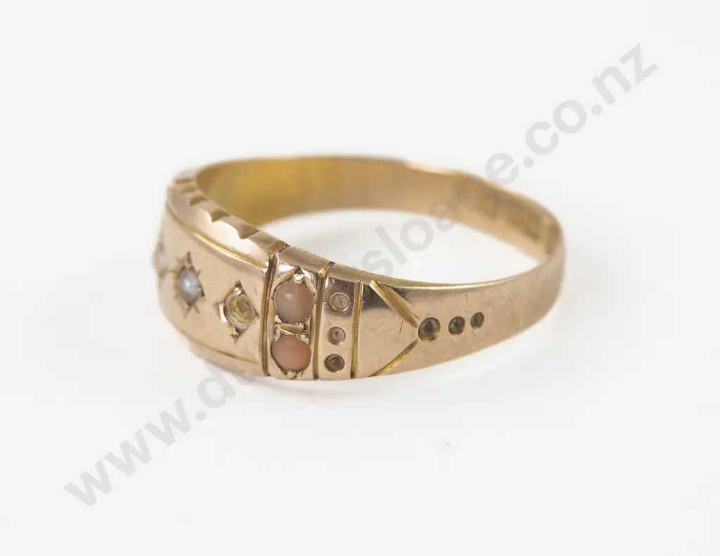 Victorian 15ct Seed Pearl and Coral Bead Band Ring Image 1++