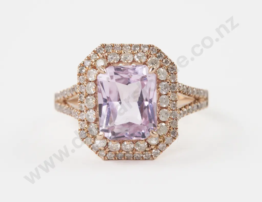 14ct Rose Gold 91Stone Kunzite and Diamond Cluster Ring Image 1++