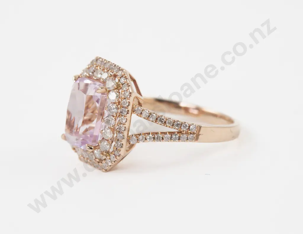 14ct Rose Gold 91Stone Kunzite and Diamond Cluster Ring Image 1++