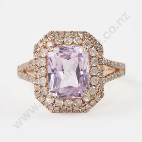 14ct Rose Gold 91Stone Kunzite and Diamond Cluster Ring