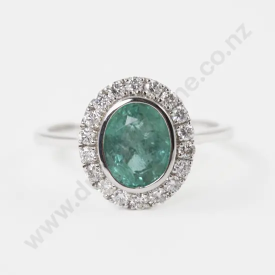 14ct White Gold 19Stone Emerald and Diamond Cluster Ring