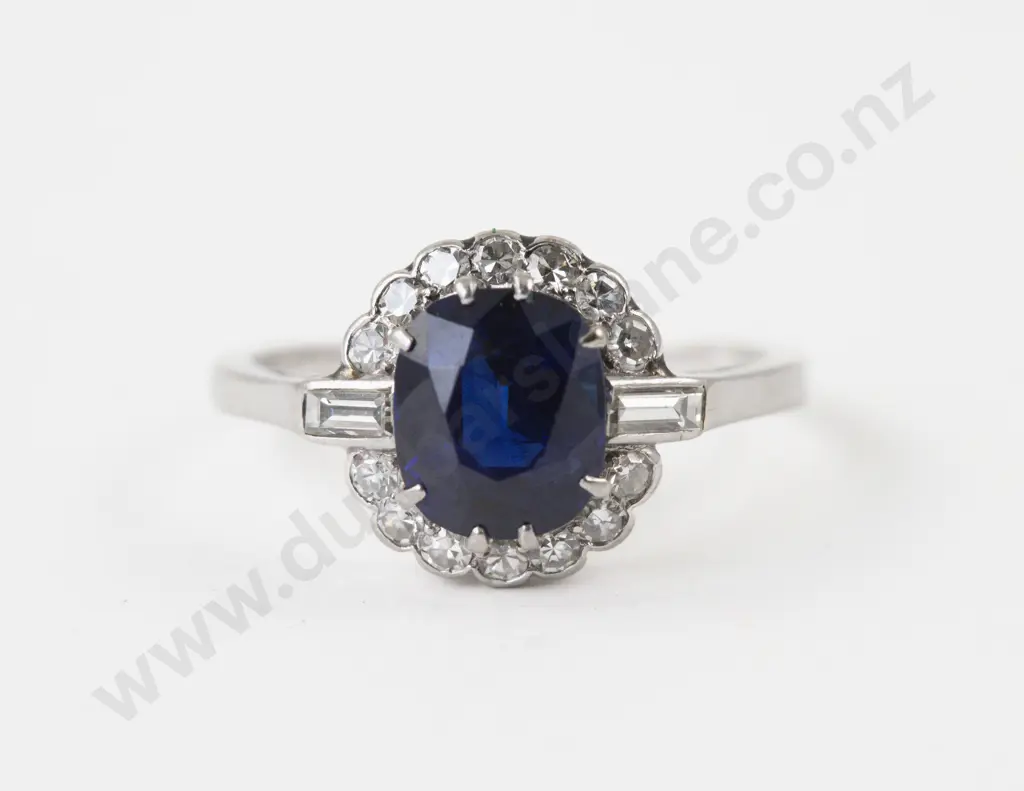 All Platinum 17Stone Sapphire and Diamond Cluster Ring Image 1++