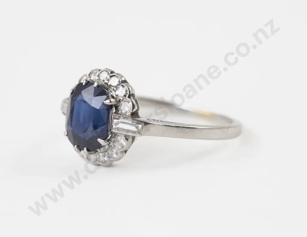 All Platinum 17Stone Sapphire and Diamond Cluster Ring Image 1++