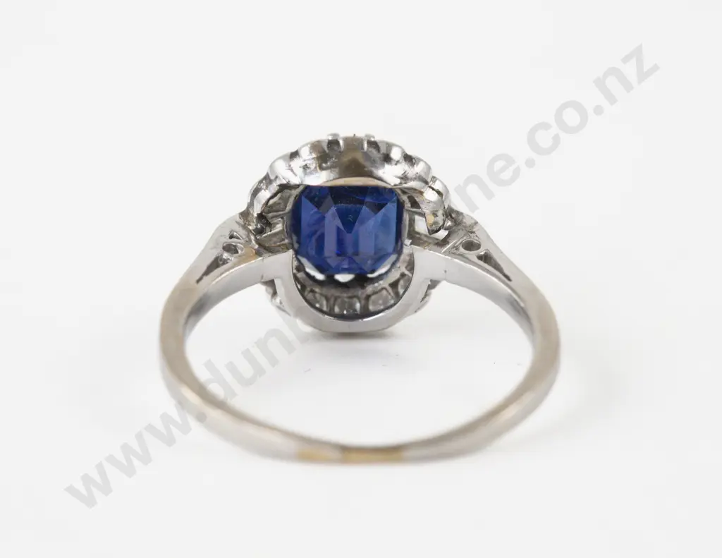All Platinum 17Stone Sapphire and Diamond Cluster Ring Image 1++