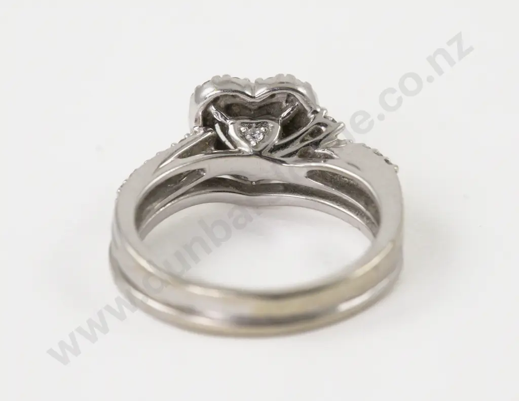 10ct White Gold 35Stone Heart Shape Cluster Ring Image 1++