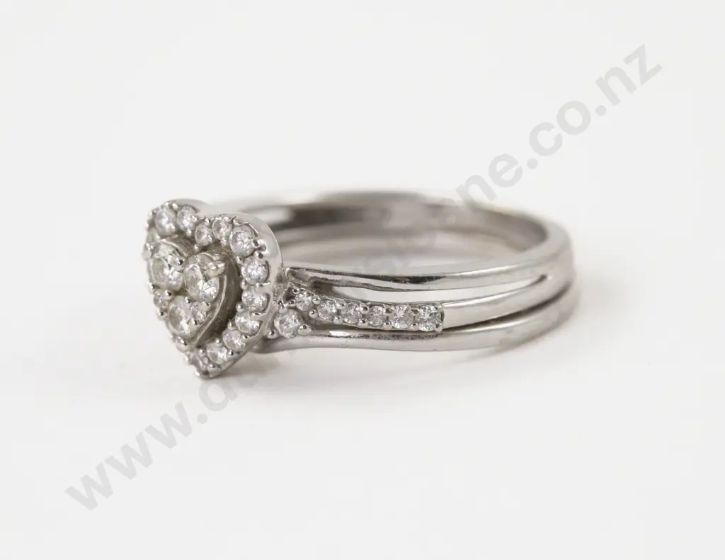 10ct White Gold 35Stone Heart Shape Cluster Ring Image 1++