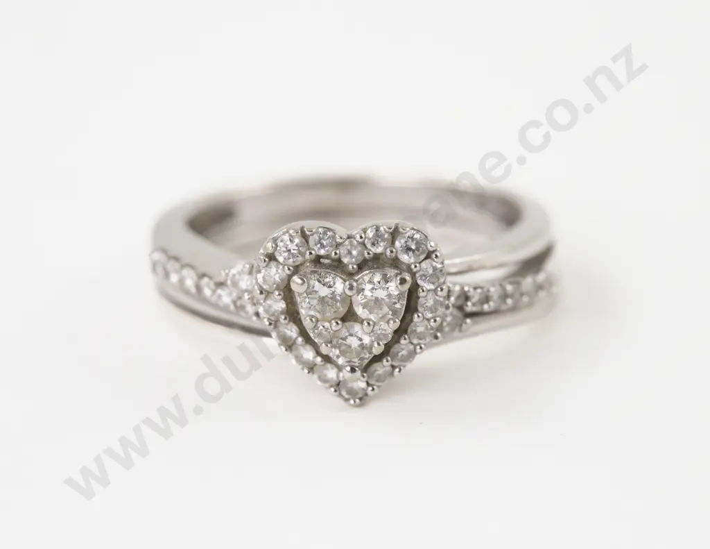 10ct White Gold 35Stone Heart Shape Cluster Ring Image 1++