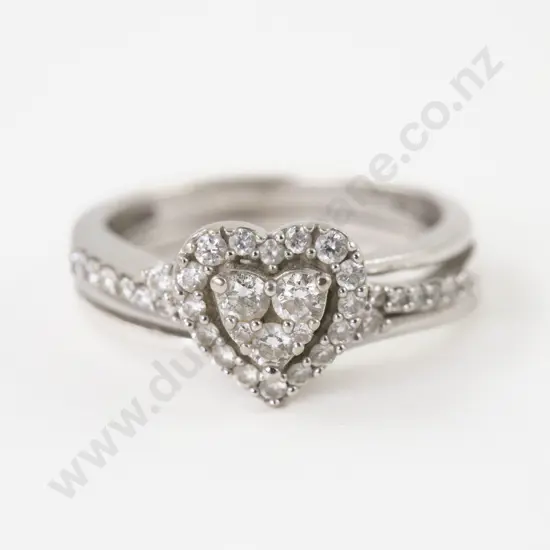 10ct White Gold 35Stone Heart Shape Cluster Ring