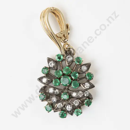 14ct 30Stone Emerald and Diamond Cluster Pendant