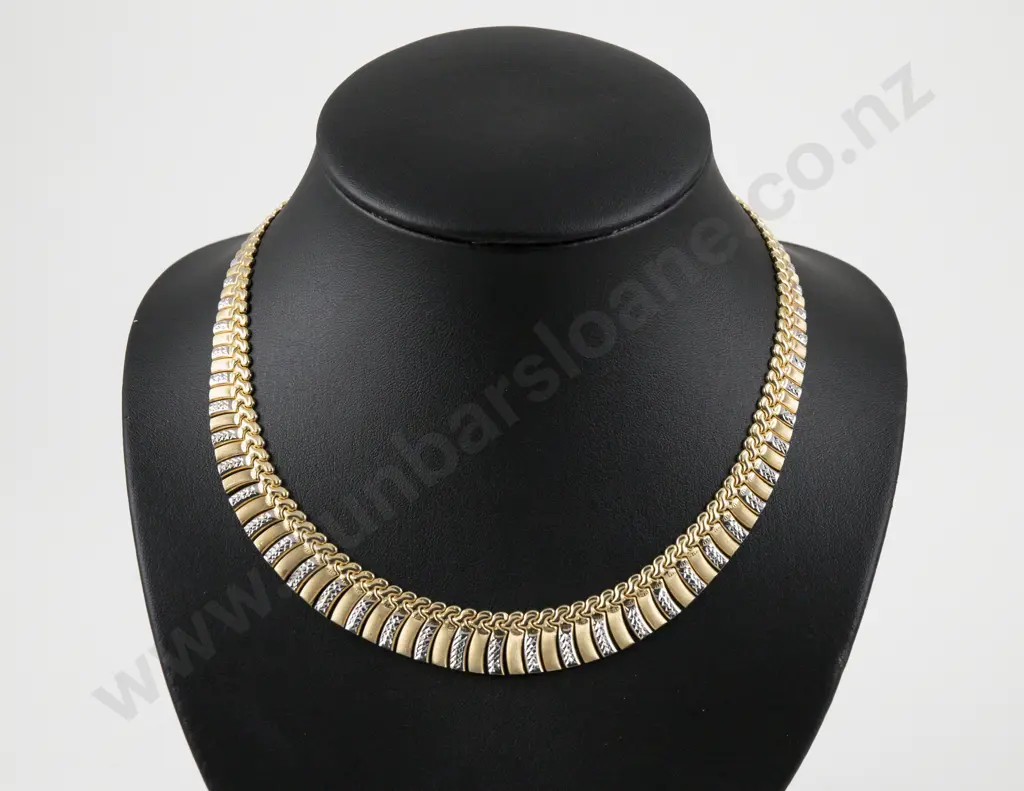 14ct Yellow and White Gold Fancy Flat Link Chocker Necklace Image 1++