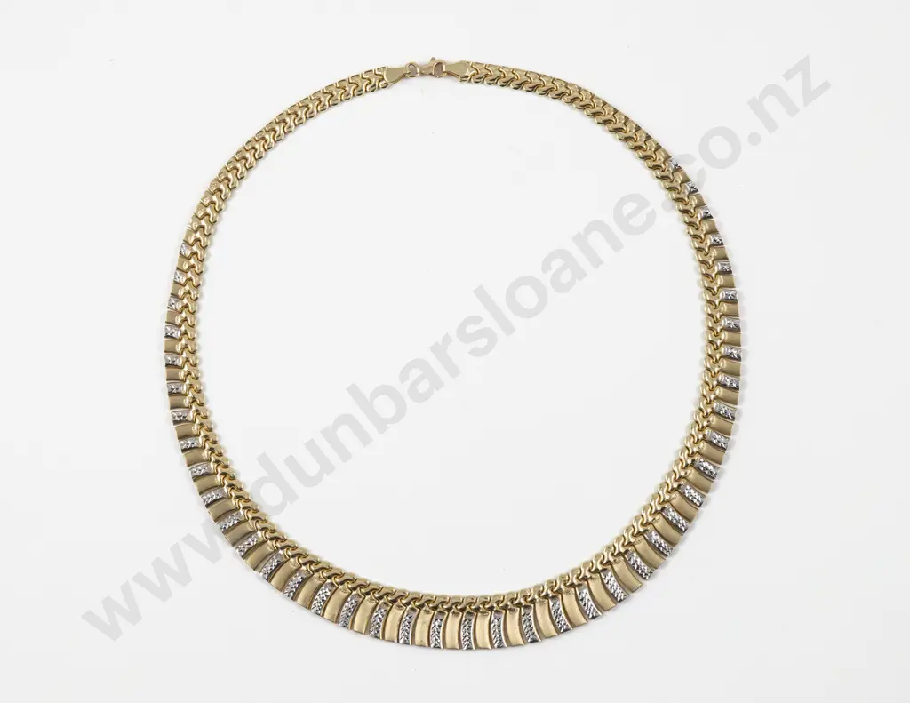 14ct Yellow and White Gold Fancy Flat Link Chocker Necklace Image 1++