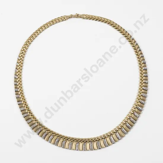 14ct Yellow and White Gold Fancy Flat Link Chocker Necklace