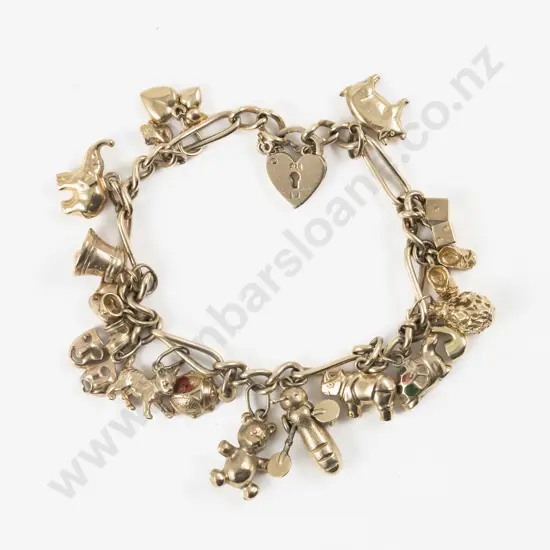 Silver Gilt Curb Link Charm Bracelet